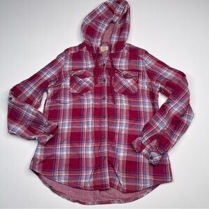 Boston Traders Hoody Hoodie Plaid Gauzy Cotton Y2K Gorp Skater Surfer Beachy Red